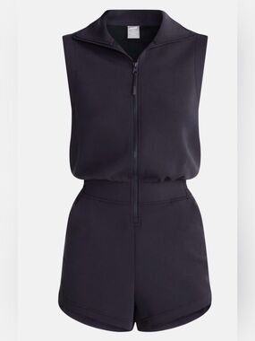 NWT Avia Scubaknit Sleeveless Black Zip-Front Romper Sz S